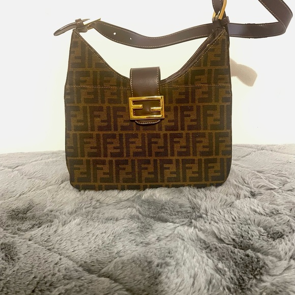 Fendi Brown and Gold Monogram Shoulder Bag